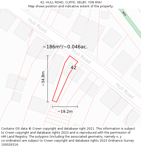 42, HULL ROAD, CLIFFE, SELBY, YO8 6NH: Plot and title map