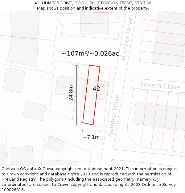 42, HUMBER DRIVE, BIDDULPH, STOKE-ON-TRENT, ST8 7LW: Plot and title map