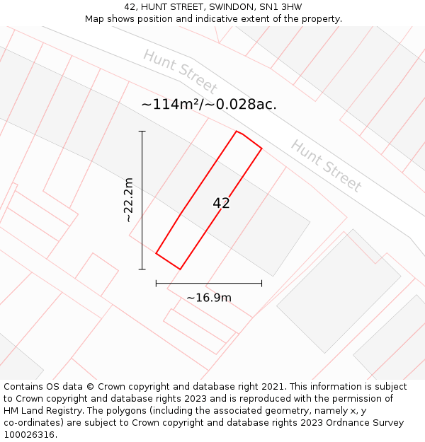 42, HUNT STREET, SWINDON, SN1 3HW: Plot and title map