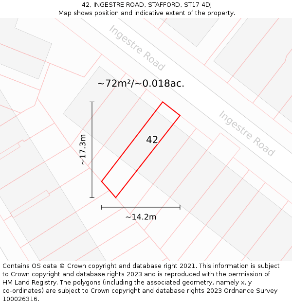 42, INGESTRE ROAD, STAFFORD, ST17 4DJ: Plot and title map