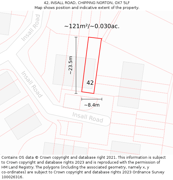 42, INSALL ROAD, CHIPPING NORTON, OX7 5LF: Plot and title map