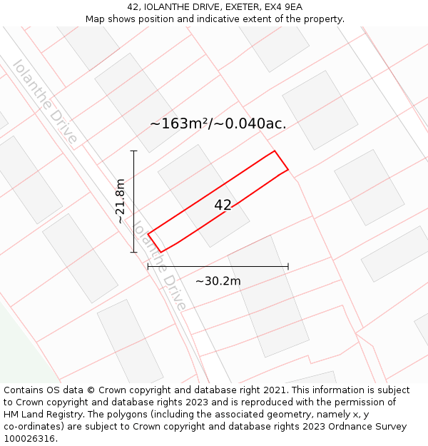 42, IOLANTHE DRIVE, EXETER, EX4 9EA: Plot and title map