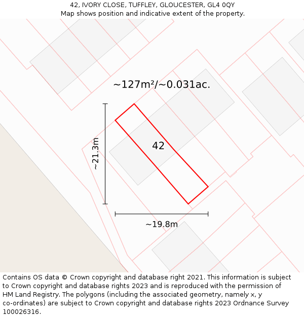 42, IVORY CLOSE, TUFFLEY, GLOUCESTER, GL4 0QY: Plot and title map
