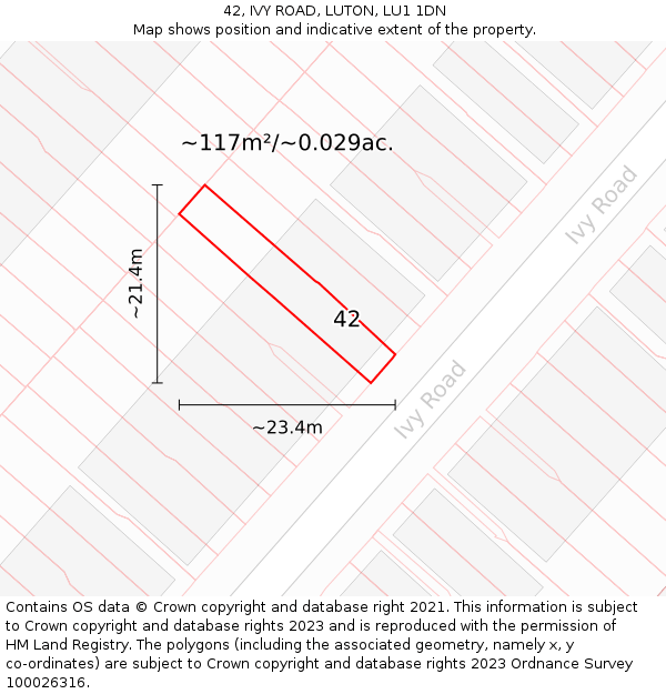 42, IVY ROAD, LUTON, LU1 1DN: Plot and title map