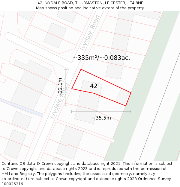 42, IVYDALE ROAD, THURMASTON, LEICESTER, LE4 8NE: Plot and title map
