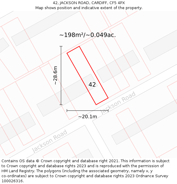 42, JACKSON ROAD, CARDIFF, CF5 4PX: Plot and title map