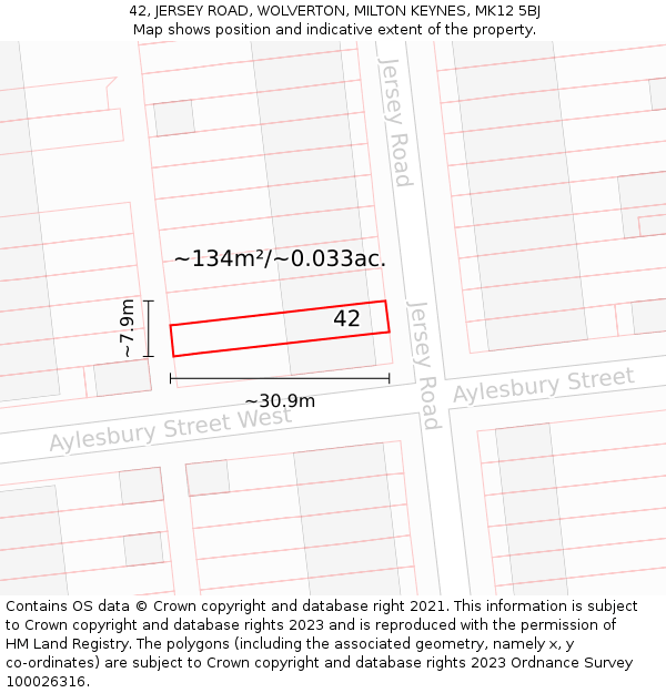 42, JERSEY ROAD, WOLVERTON, MILTON KEYNES, MK12 5BJ: Plot and title map