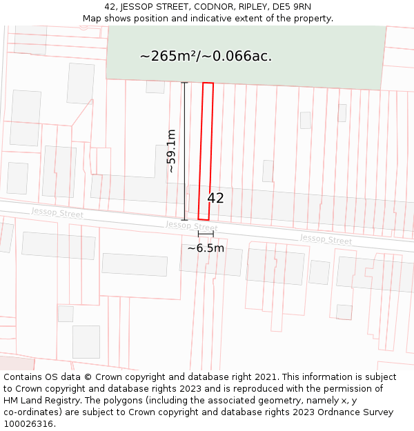 42, JESSOP STREET, CODNOR, RIPLEY, DE5 9RN: Plot and title map