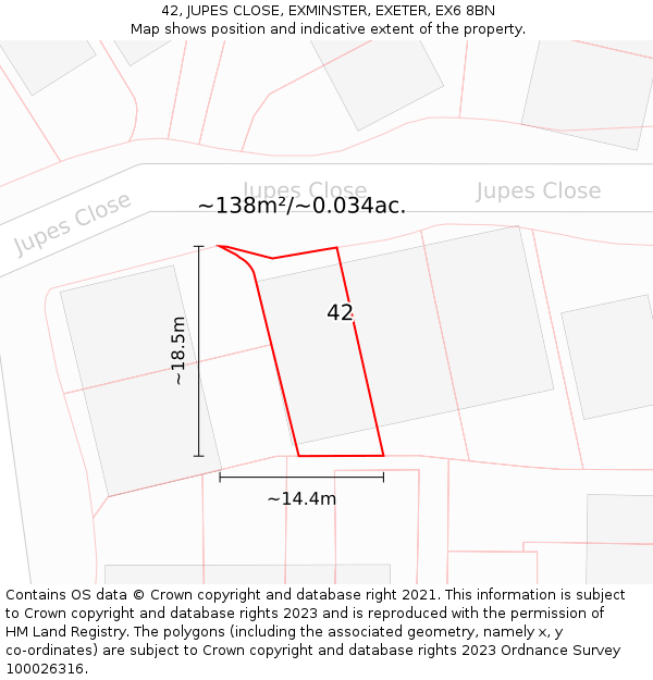 42, JUPES CLOSE, EXMINSTER, EXETER, EX6 8BN: Plot and title map