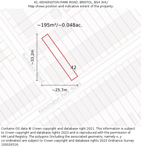 42, KENSINGTON PARK ROAD, BRISTOL, BS4 3HU: Plot and title map