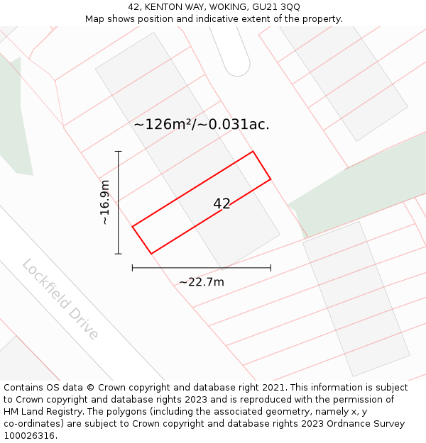 42, KENTON WAY, WOKING, GU21 3QQ: Plot and title map