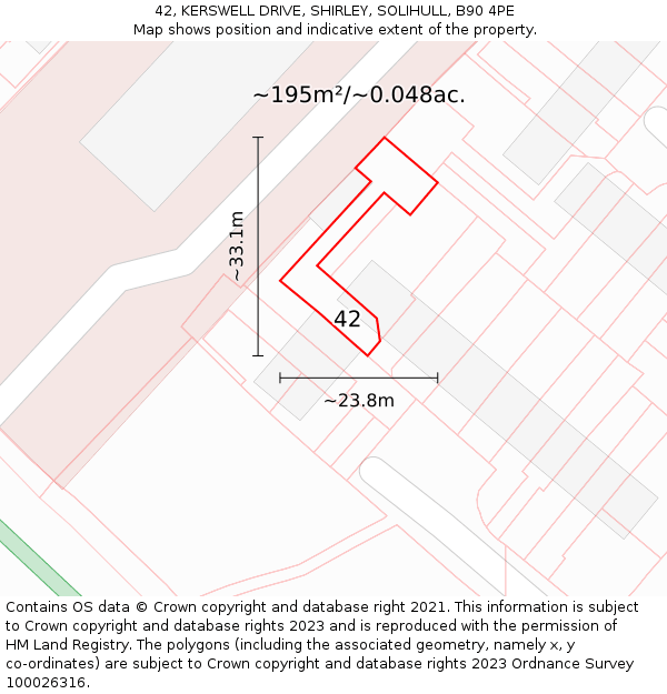 42, KERSWELL DRIVE, SHIRLEY, SOLIHULL, B90 4PE: Plot and title map
