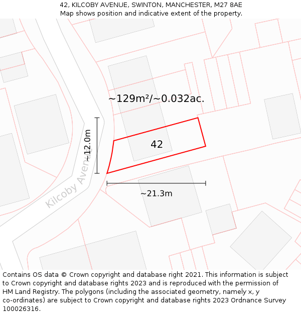 42, KILCOBY AVENUE, SWINTON, MANCHESTER, M27 8AE: Plot and title map