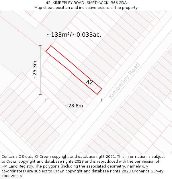 42, KIMBERLEY ROAD, SMETHWICK, B66 2DA: Plot and title map