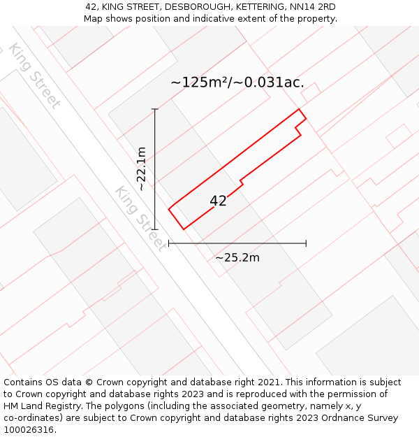 42, KING STREET, DESBOROUGH, KETTERING, NN14 2RD: Plot and title map