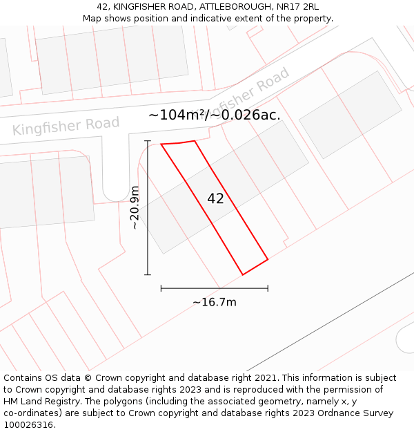 42, KINGFISHER ROAD, ATTLEBOROUGH, NR17 2RL: Plot and title map