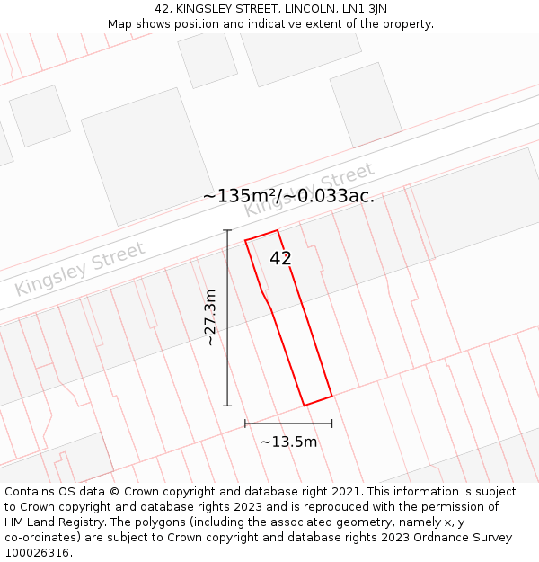 42, KINGSLEY STREET, LINCOLN, LN1 3JN: Plot and title map
