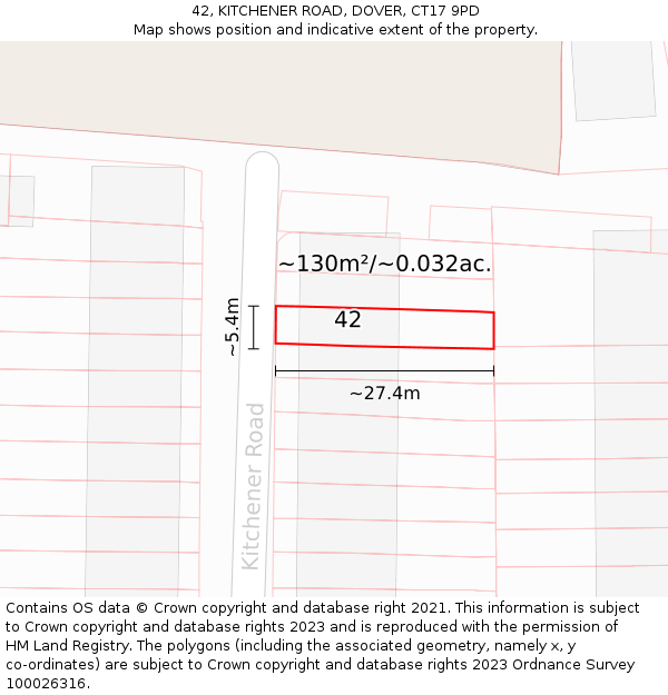 42, KITCHENER ROAD, DOVER, CT17 9PD: Plot and title map