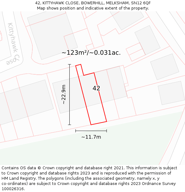 42, KITTYHAWK CLOSE, BOWERHILL, MELKSHAM, SN12 6QF: Plot and title map