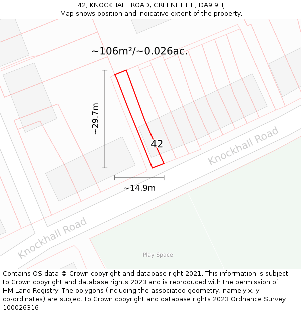 42, KNOCKHALL ROAD, GREENHITHE, DA9 9HJ: Plot and title map