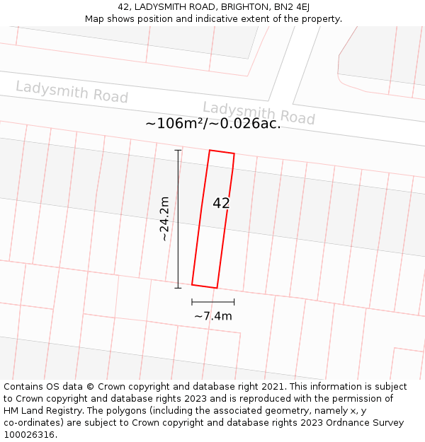42, LADYSMITH ROAD, BRIGHTON, BN2 4EJ: Plot and title map