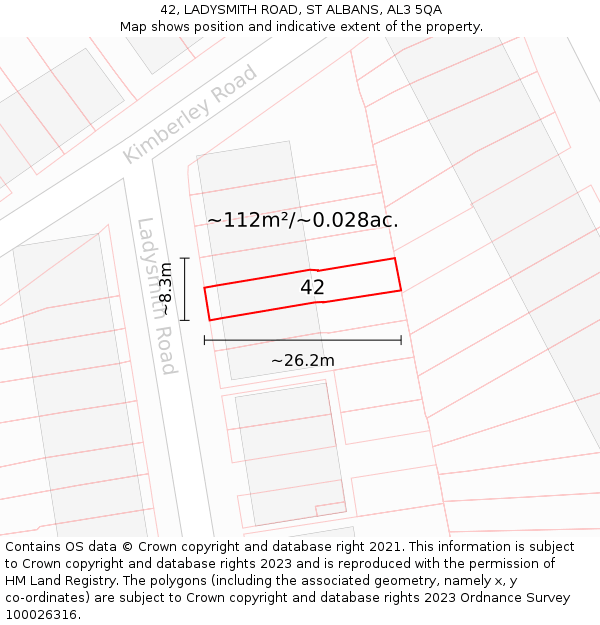 42, LADYSMITH ROAD, ST ALBANS, AL3 5QA: Plot and title map