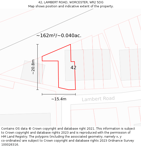 42, LAMBERT ROAD, WORCESTER, WR2 5DG: Plot and title map