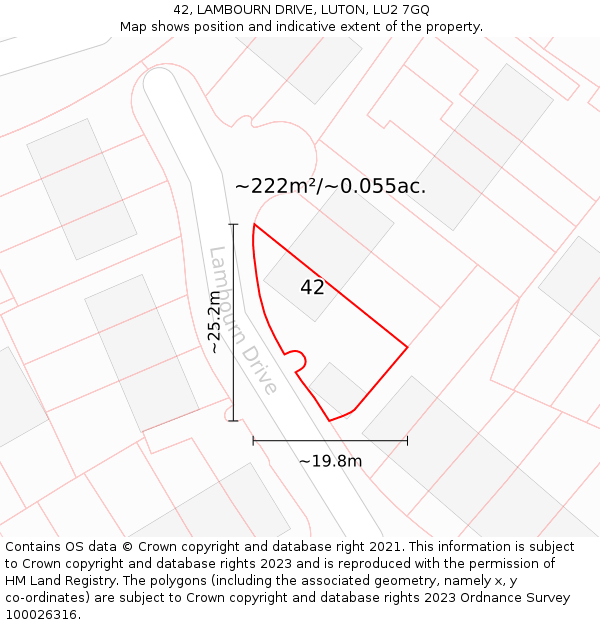 42, LAMBOURN DRIVE, LUTON, LU2 7GQ: Plot and title map