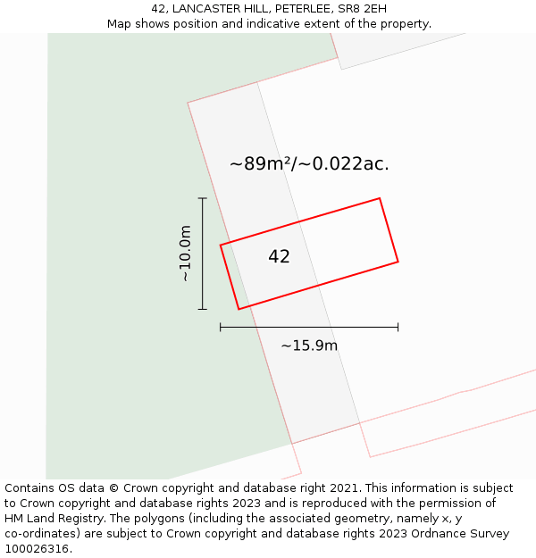 42, LANCASTER HILL, PETERLEE, SR8 2EH: Plot and title map