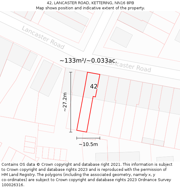 42, LANCASTER ROAD, KETTERING, NN16 8PB: Plot and title map