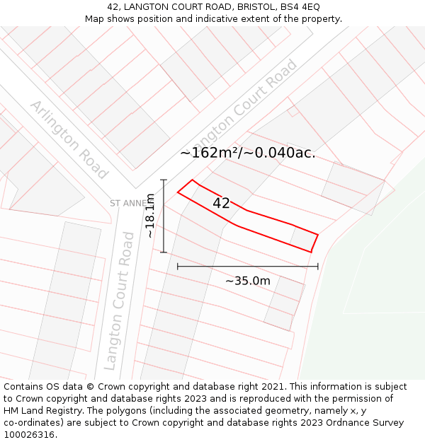 42, LANGTON COURT ROAD, BRISTOL, BS4 4EQ: Plot and title map
