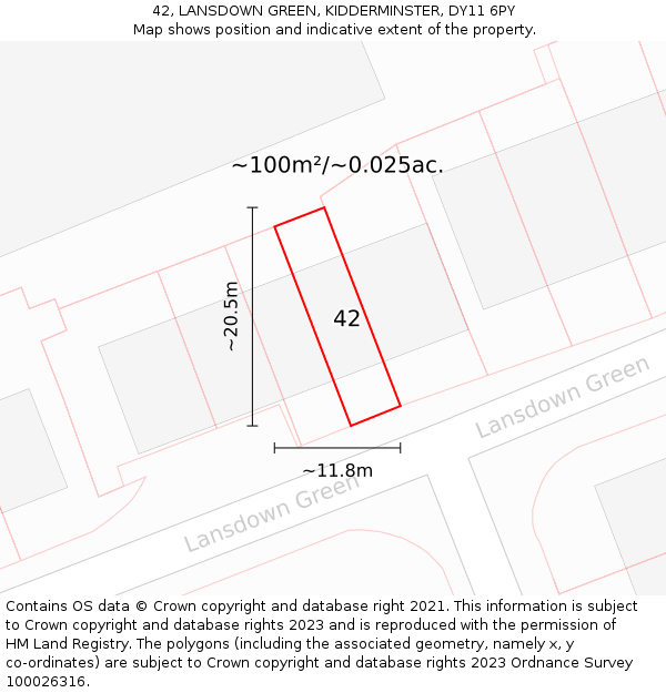 42, LANSDOWN GREEN, KIDDERMINSTER, DY11 6PY: Plot and title map