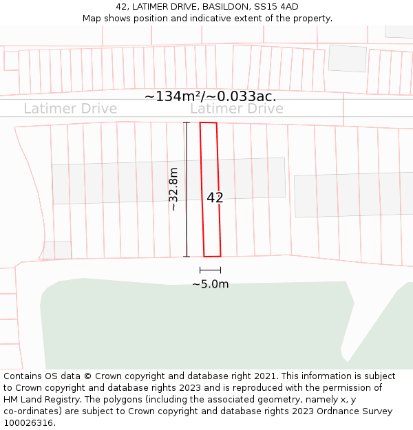 42, LATIMER DRIVE, BASILDON, SS15 4AD: Plot and title map