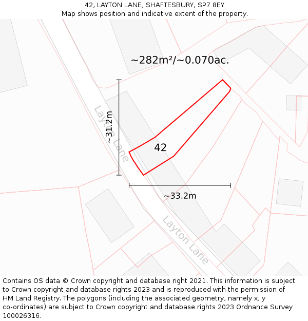 42, LAYTON LANE, SHAFTESBURY, SP7 8EY: Plot and title map
