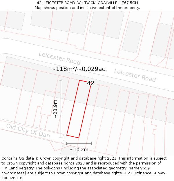 42, LEICESTER ROAD, WHITWICK, COALVILLE, LE67 5GH: Plot and title map