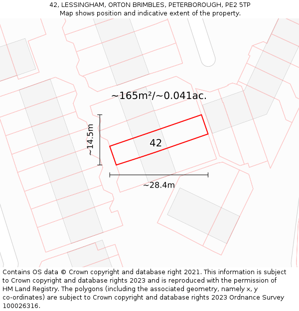 42, LESSINGHAM, ORTON BRIMBLES, PETERBOROUGH, PE2 5TP: Plot and title map