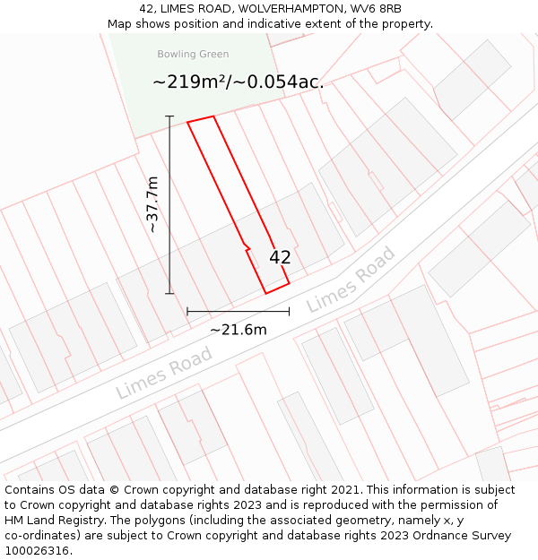 42, LIMES ROAD, WOLVERHAMPTON, WV6 8RB: Plot and title map