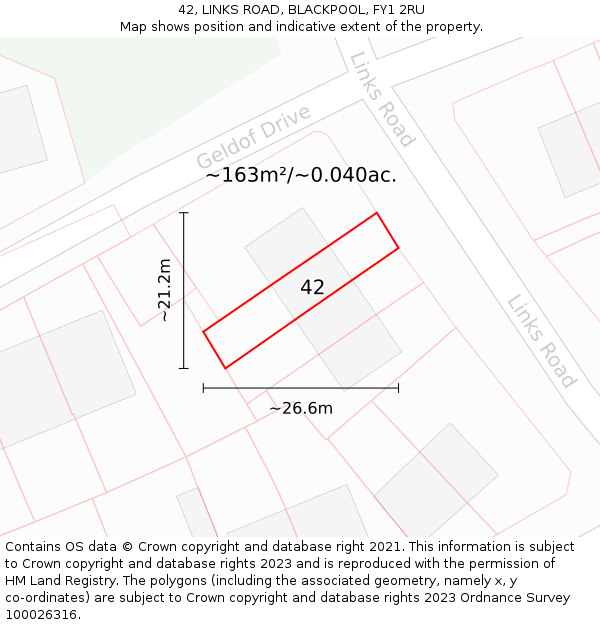 42, LINKS ROAD, BLACKPOOL, FY1 2RU: Plot and title map