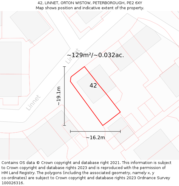42, LINNET, ORTON WISTOW, PETERBOROUGH, PE2 6XY: Plot and title map