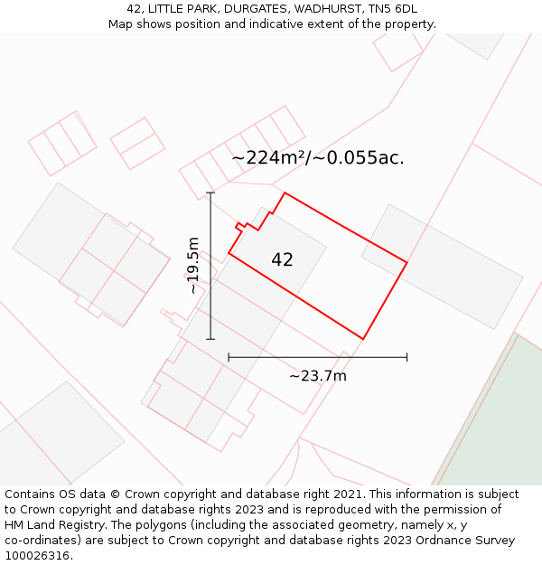 42, LITTLE PARK, DURGATES, WADHURST, TN5 6DL: Plot and title map