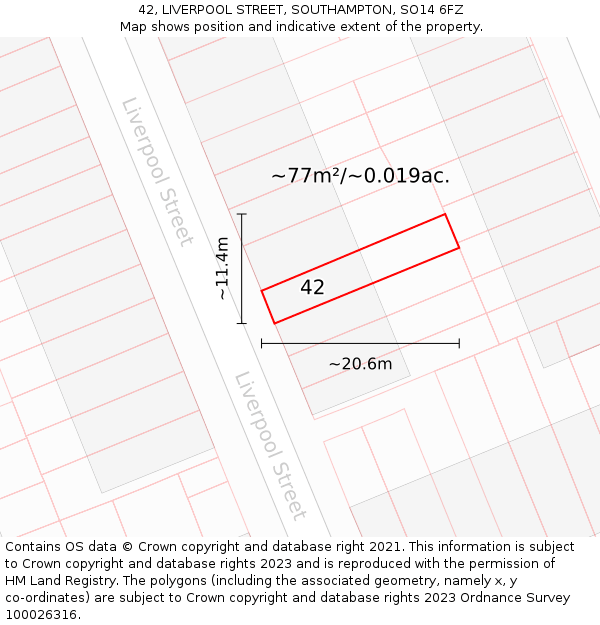 42, LIVERPOOL STREET, SOUTHAMPTON, SO14 6FZ: Plot and title map
