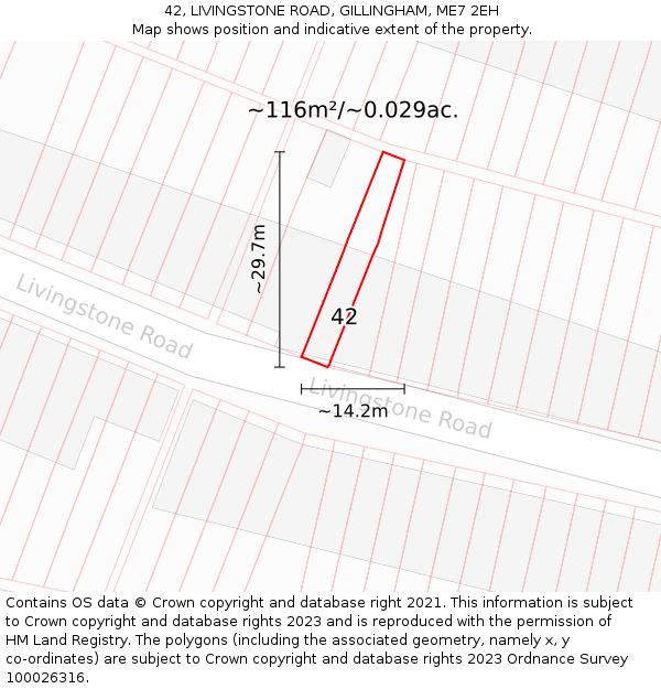 42, LIVINGSTONE ROAD, GILLINGHAM, ME7 2EH: Plot and title map
