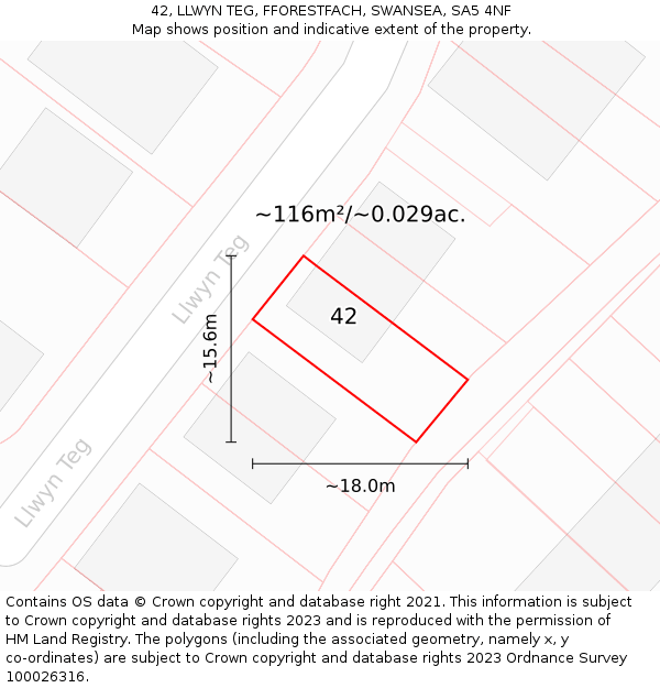 42, LLWYN TEG, FFORESTFACH, SWANSEA, SA5 4NF: Plot and title map