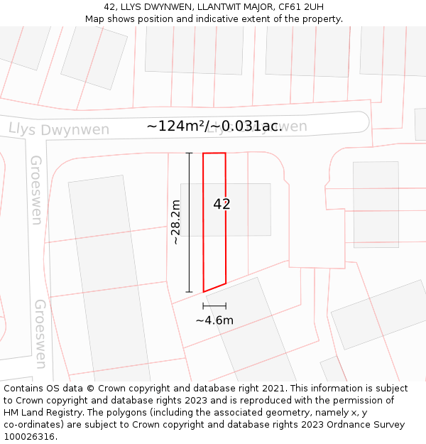 42, LLYS DWYNWEN, LLANTWIT MAJOR, CF61 2UH: Plot and title map