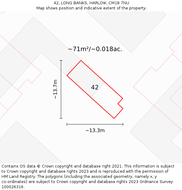 42, LONG BANKS, HARLOW, CM18 7NU: Plot and title map