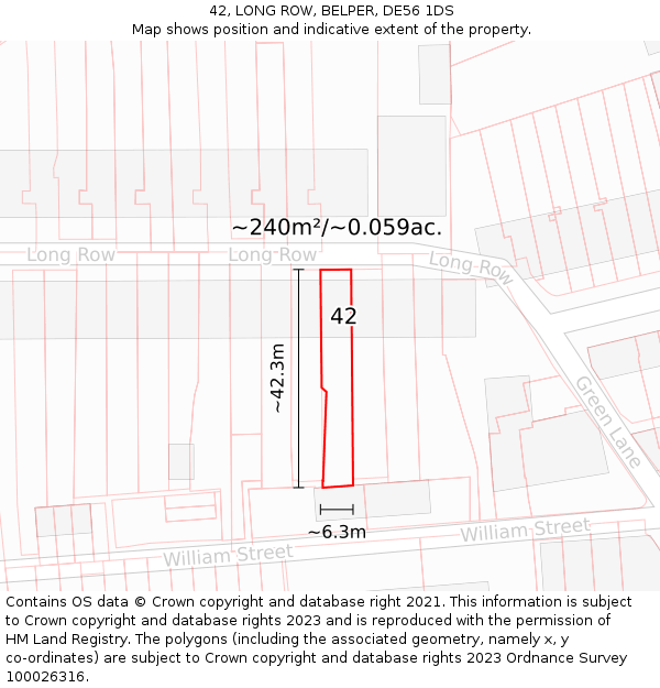 42, LONG ROW, BELPER, DE56 1DS: Plot and title map