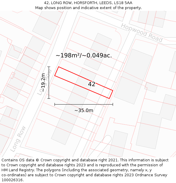 42, LONG ROW, HORSFORTH, LEEDS, LS18 5AA: Plot and title map