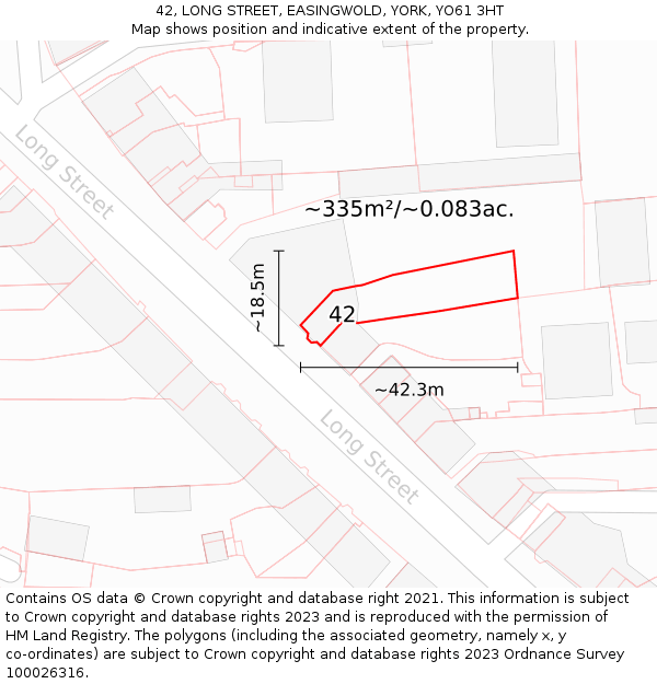 42, LONG STREET, EASINGWOLD, YORK, YO61 3HT: Plot and title map