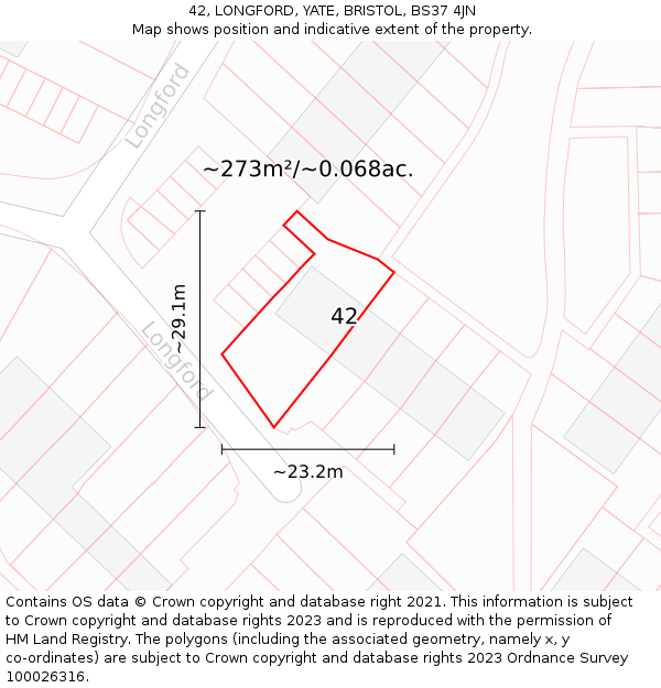 42, LONGFORD, YATE, BRISTOL, BS37 4JN: Plot and title map