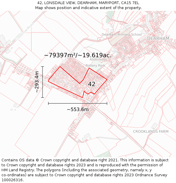 42, LONSDALE VIEW, DEARHAM, MARYPORT, CA15 7EL: Plot and title map